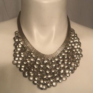 Silver Metal Discs Statement Necklace